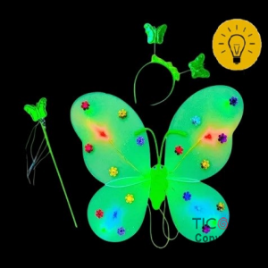 ALAS DE MARIPOSA LUMINOSA CON VINCHA Y VARITA VERDE x 1